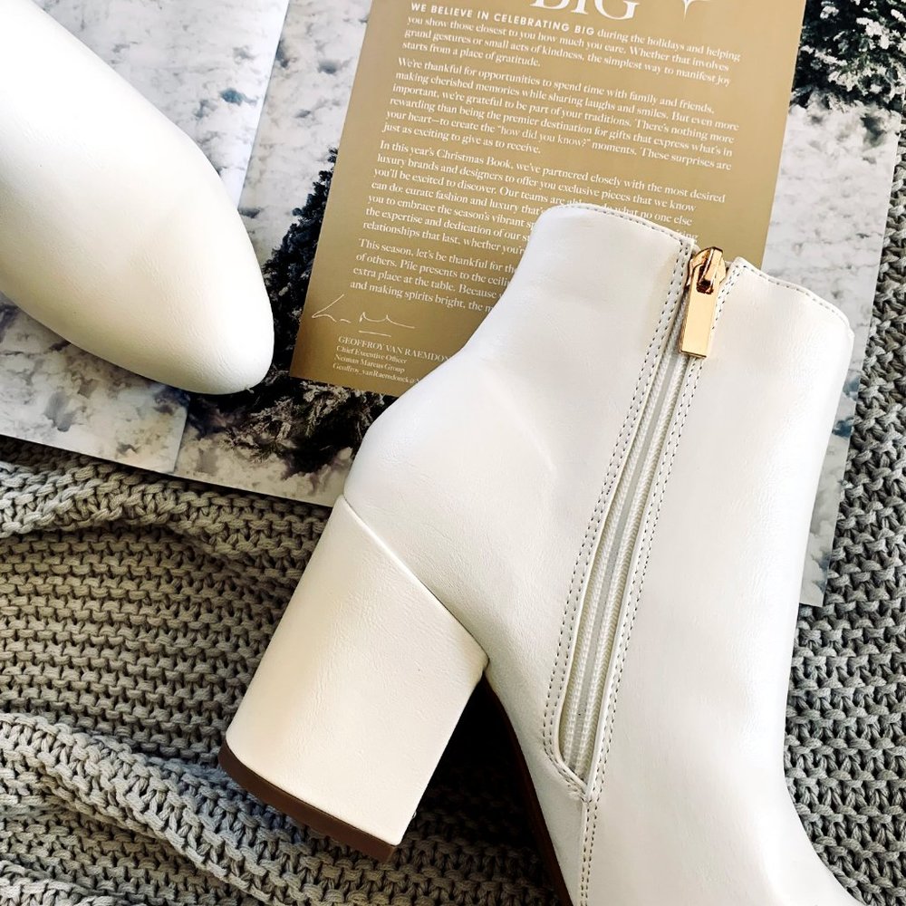NEW🔥 White Closed Toe Ankle Booties Boot Chunky Block Heel W/ Zipper - Picture 6 of 7